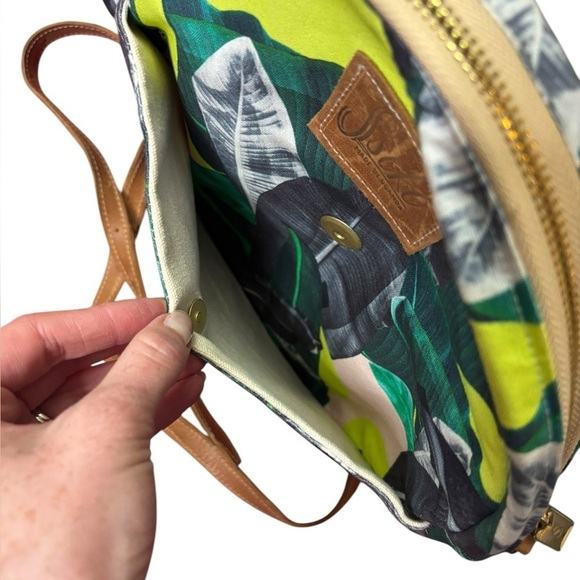 Sseko Crossbody Leather Canvas Tropical Print Circle Bag Made in Uganda - Picture 5 of 13